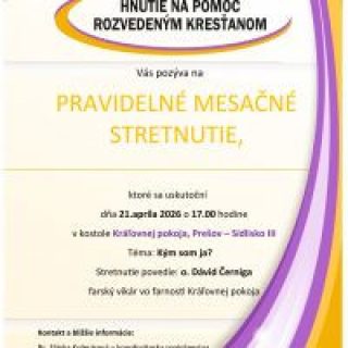 Pravidelné mesačné stretnutie Hnutia pre pomoc rozvedeným kresťanom