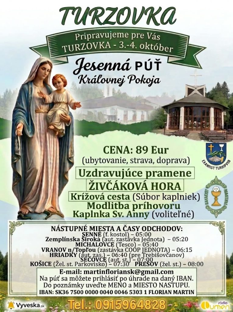 TURZOVKA 2025 – 3.-4. Október 2026 dvojdňová Jesenná púť do Turzovky