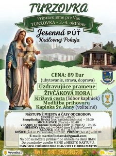 TURZOVKA 2025 – 3.-4. Október 2026 dvojdňová Jesenná púť do Turzovky