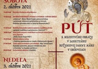 Pozvánka na odpustovú slávnosť Ružencovej Panny Márie v Obišovciach.