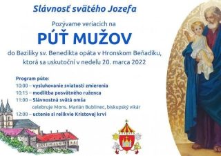 Pozvánka na púť mužov na slávnosť sv. Jozefa v Hronskom Beňadiku