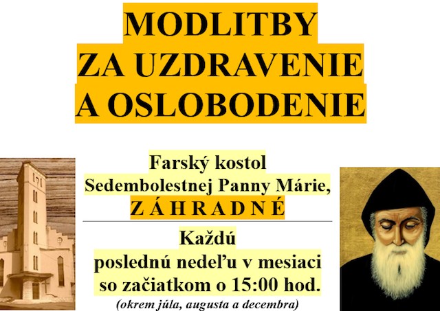 Vo farnosti Záhradné budú modlitby a pomazanie olejom sv. Šarbela