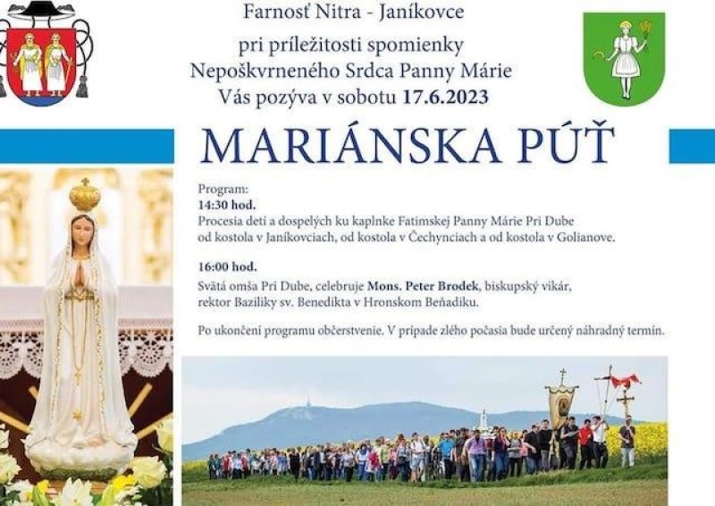 Pozvánka na mariánsku púť ku kaplnke Fatimskej Panny Márie Pri Dube
