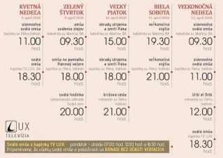 TV LUX prinesie na sviatky prenosy z Ríma, Svätej zeme i Slovenska