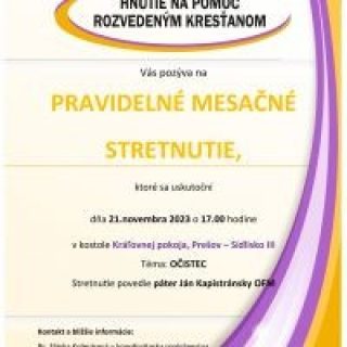 Pravidelné stretnutie Hnutia na pomoc rozvedeným kresťanom