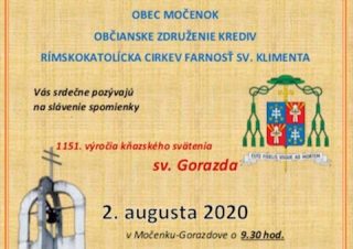 V Močenku si pripomenú 1151. výročie kňazského svätenia sv. Gorazda