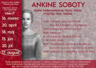 Vo Vysokej nad Uhom bude ďalšia pútnická sobota s bl. Annou Kolesárovou
