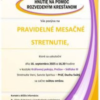Pravidelné mesačné stretnutie Hnutia pre pomoc rozvedeným kresťanom