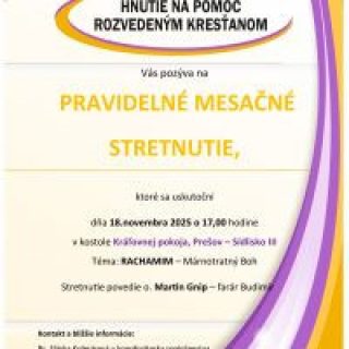 Pravidelné mesačné stretnutie Hnutia pre pomoc rozvedeným kresťanom