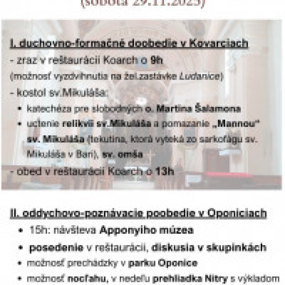 Duchovno-formačný program pre slobodných v kostole sv. Mikuláša